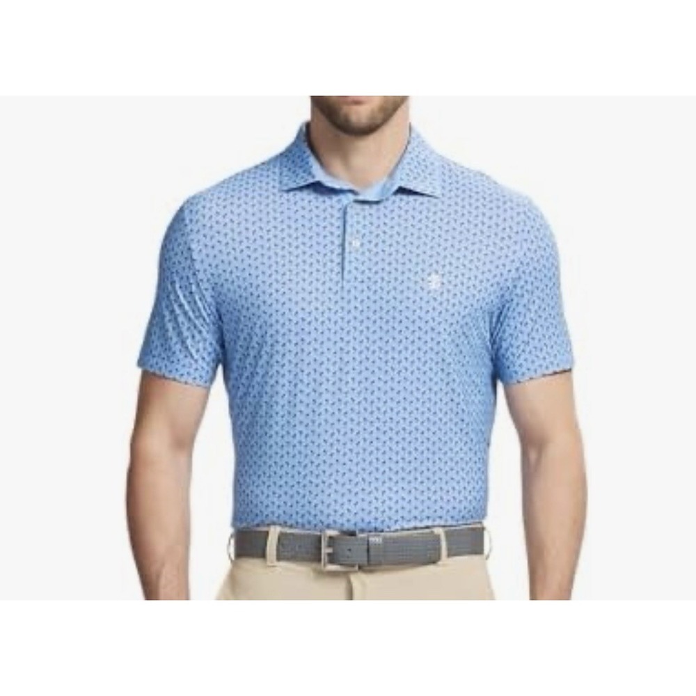 NWT Izod Swingflex Elite Golf Polo Men's L Della Robbia Blue w/ Pink Flamingo
